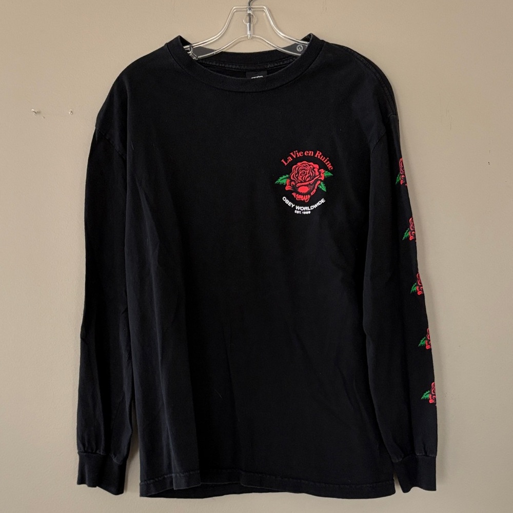 Obey Black Rose Crewneck Long Sleeve T-Shirt
